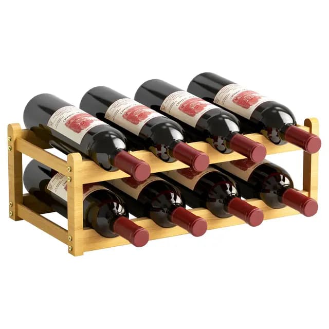 Nuovoware Bambus Weinregal, 2-Tier 8 Flaschen Stapelbar Weinregal mit Welligen Rille, Robuste Freistehende Arbeitsplatte Regal für Küche Speisekammer Esszimmer Keller Bar Weinkeller, Holzfarbe