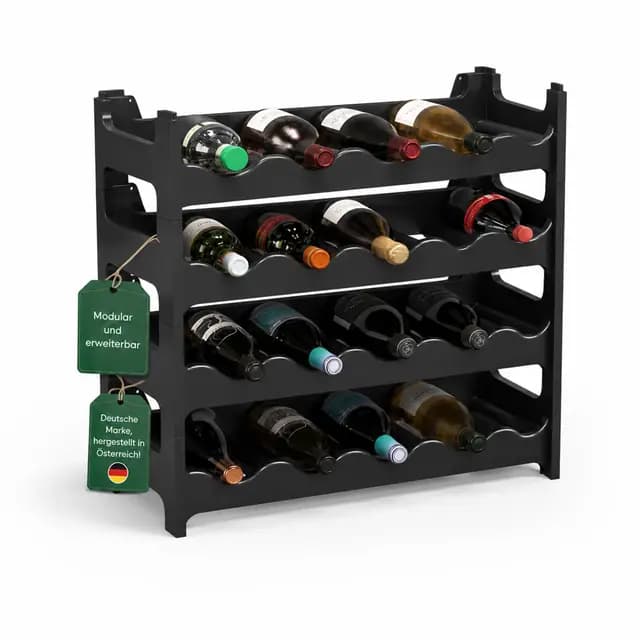 ARTECSIS® Weinregal stapelbar & modular erweiterbar Kunststoff für 24 Weinflaschen (schwarz) - Stabiles Flaschenregal & Getränkeregal Gastronomie-Qualität - Flaschen Weinständer & Weinflaschenhalter