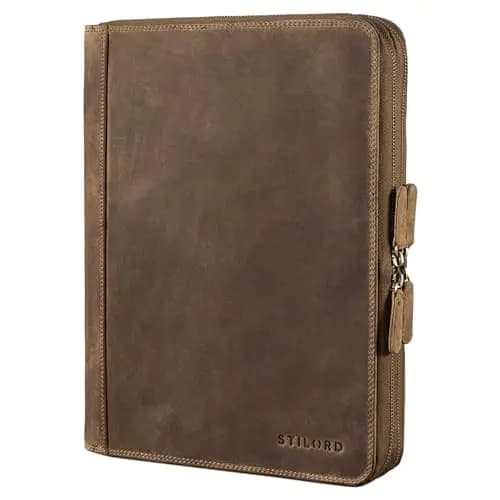 STILORD 'Ferris' Vintage Leder Dokumentenmappe - Perfekt für Arbeit, Büro & Meetings - Konferenzmappe XL für 13,3 Zoll MacBook, Farbe:mittel - braun
