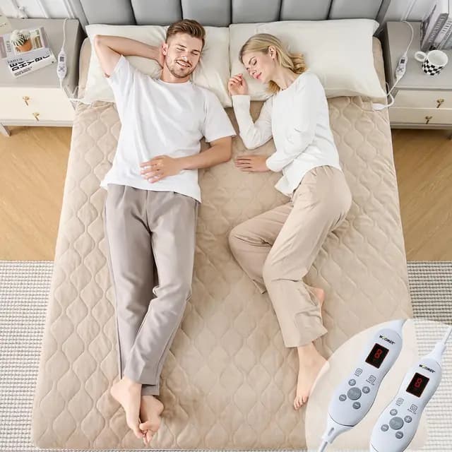 WOOMER Elektrische Wärmeunterbett mit Abschaltautomatik,200GSM/Samt Heizdecke mit 12h-Timer, 10-Stufen, Überhitzungsschutz, 5,8m Kabel, Für Matratzen bis 45cm / Waschbar/Hellbraun, 150 × 200cm