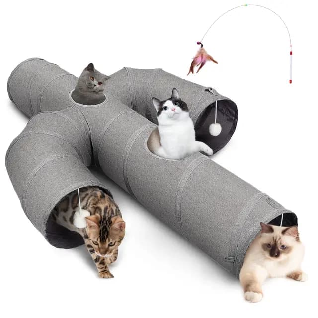 Ownpets Katzentunnel Groß, 30cm Durchmesser Robuster Oxford-Stoff,Kaktusförmiger Zusammenklappbarer Katzen Tunnel für Hauskatzen, Interaktives Guckloch Haustier Tunnelrohr mit Katzenangel Spielzeug