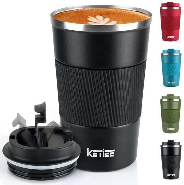 KETIEE Thermobecher To Go 380ml Edelstahl schwarz