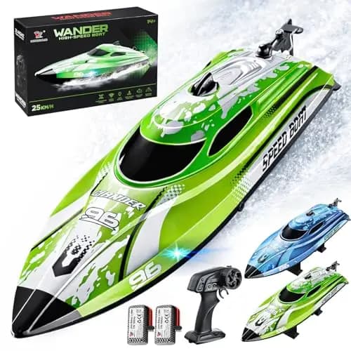 YESHIN RC Boot 25 km/h, 2,4 GHz High Speed Ferngesteuertes Boot mit LED, 2 Batterien, Wasserdicht & Kentersicher, Überdruck Erinnerung, Geeignet für Pool Seen, Geschenk für Kinder & Erwachsene (Grün)