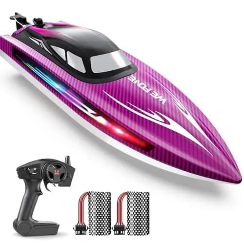 WeFone RC Boot für Kinder,2,4 GHz ferngesteuertes Boot mit LED-Lichtern, 40 Minuten Spielzeit, Wasserdicht & Kentersicher, Ideales Wasser-Spielzeug für Pool & See (lila)