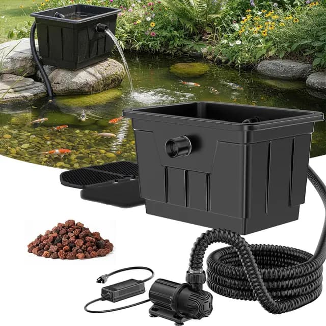 POPOSOAP Großer Teichfilter-Set, Außen-Teichfilter für Koi-Teich, Garten-Teich, Fischteich, Oberirdisches Design für Leichte Wartung, 4500L/H Leiser DC-Wasserpumpe, Komplette Zubehör enthalten