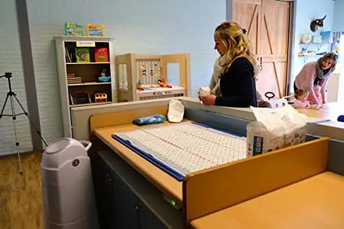 DIAPER CHAMP ONE MAXI Windeleimer - geruchsdicht - OHNE Nachfüllkassetten - funktioniert mit normalen herkömmlichen Tüten/Müllbeutel - für ca. 60 Windeln - silber/weiß
