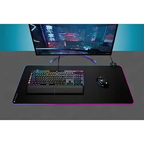 Corsair MM700 Extended Cloth Gaming-Mauspad, 930mm x 400mm, 360° RGB-Beleuchtung, Zwei USB-Port-Hub, Dickes Gummi, Schwarz
