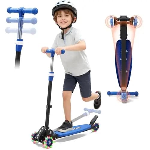 Scooter Roller Kinder 6-12 Jahre,3 Räder Kinderroller mit LED Leuchtende Räder für Jungen und Mädchen, 70-84cm 3 Stufen höhenverstellbarer Roller, Lean to Steer,Rutschfestes Deck