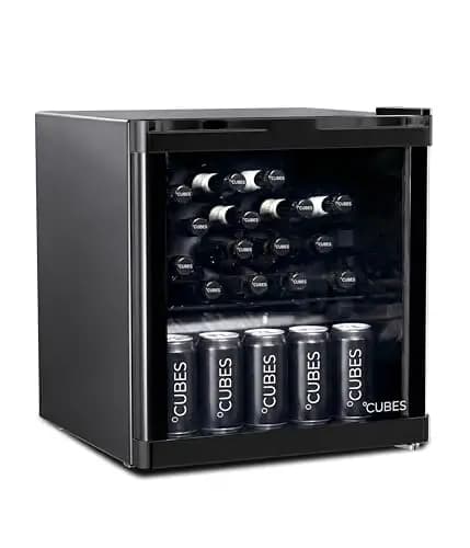 °CUBES Mini Kühlschrank 48 L Schwarz – Eleganter Getränkekühlschrank mit Glastür & 1 variabler Ablage | Leise & energieeffizient (39 dB) | Perfekt für Büro, Küche, Gaming & Bar | Stilvolles Design