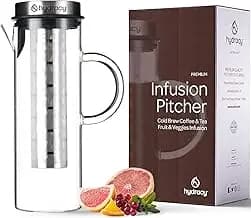 Cold-Brew-Bereiter Glas-Karaffe 1,5 L mit Edelstahldeckel und Obstaufguss-Schlauch