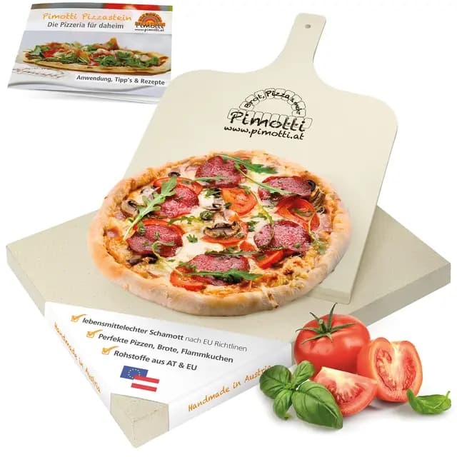 PIMOTTI Pizzastein 4cm Pizza-Stein für Backofen Brotbackstein aus echtem Schamott Pizzastein eckig Backstein Pizza Steinplatte für Backöfen Stein Grill Gasgrill Pizza-Stone