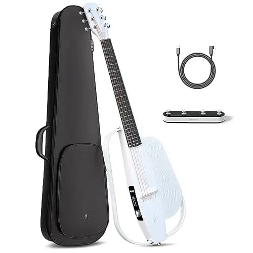 Enya NEXG 2 E-Gitarren Set – Weiß Kohlefaser 38 Zoll Professionelle Elektrische Akustikgitarre Smart Audio Guitar mit Gitarre für Erwachsene Kinder Anfänger Reisegitarre Konzerttour Party (Basic)