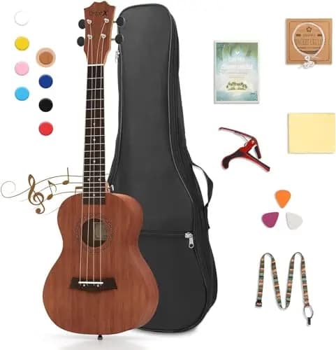 Dripex 23 Zoll Konzert Ukulele Set - Vintage Kleine Gitarre Kit für Erwachsene Anfänger Mit Tasche, Tuner, Gurt, Bedienungsanleitung, Saite (Braun)