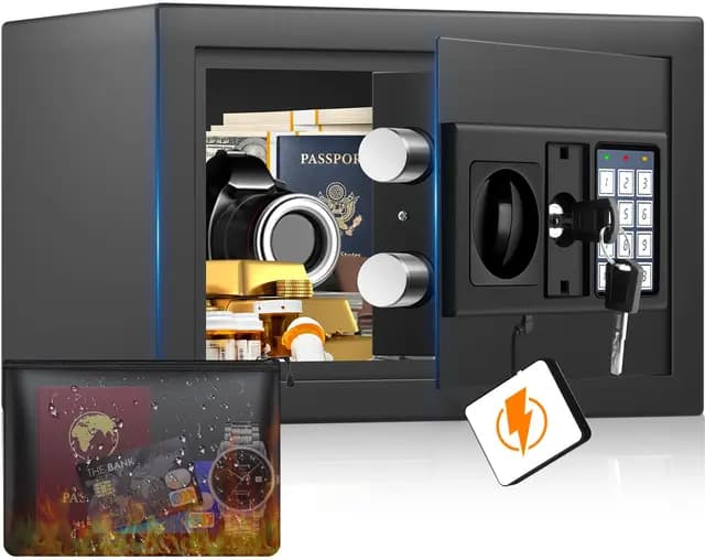 Digitaler Safe Tresor für Zuhause mit Feuerfester Tasche, Kleiner Tresor mit Zahlenschloss, Alarmmodus und Silent-Modus, Wandtresor Möbeltresor Klein für Bargeld Medikamente Schmuck, 27×17×17cm
