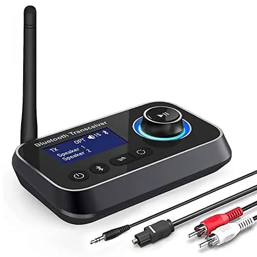 3-in-1 Bluetooth 5.0 Sender Empfänger für 2 Kopfhörer Bluetooth Audio Adapter Low Latency Bluetooth Transmitter mit Bypass Schalter Lautstärkeregelung AUX Optisch RCA für TV Stereoanlage PC