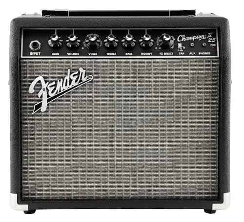 Fender Champion II 25, Combo Guitar Amp, 25W, Suitable for Electric Guitar, More Power, Upgraded Effects and Amp Models, Black/Silver