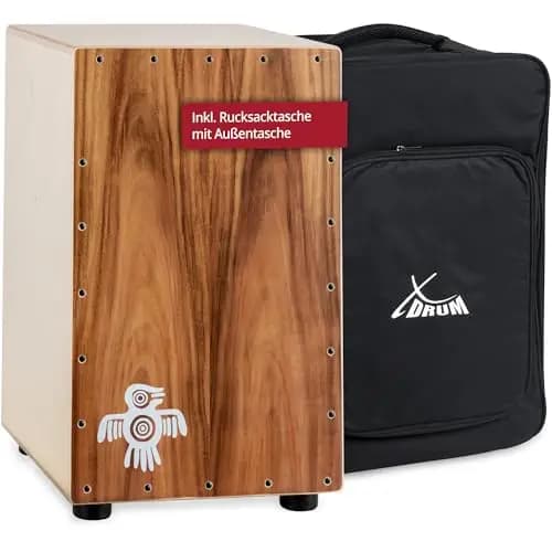 XDrum Cajon Peruana Koa (3 mm Schlagplatte, 9 mm Birkenkorpus, 48 cm hoch, inkl. Rucksack-Tasche)