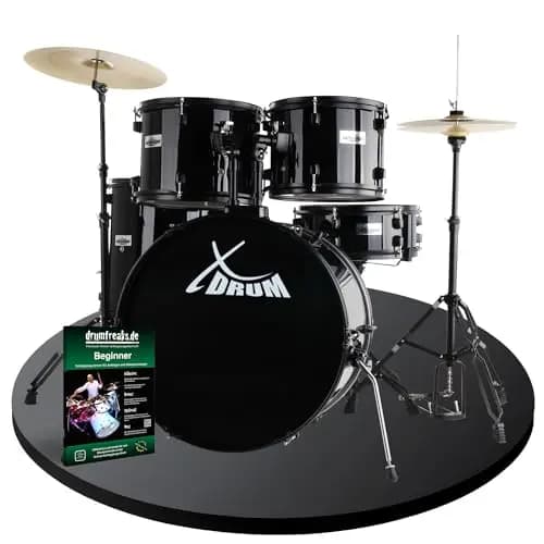 XDrum Rookie 22" Standard Schlagzeug Komplettset Black - Ideal für Einsteiger - Stylische Hardware in schwarz - Inkl. Drumsticks 5B, Aufbauanleitung und Schlagzeugschule - Schwarz