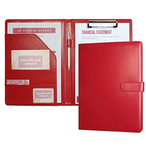 Ordner A4 Klemmbrett A4 mit Deckel Schreibmappe Leder Klemmbrettmappe Arbeitsmappe A4 Kladde Schreibblock, Dokument-Ordnungshelfer mit Innenfächern (Red)