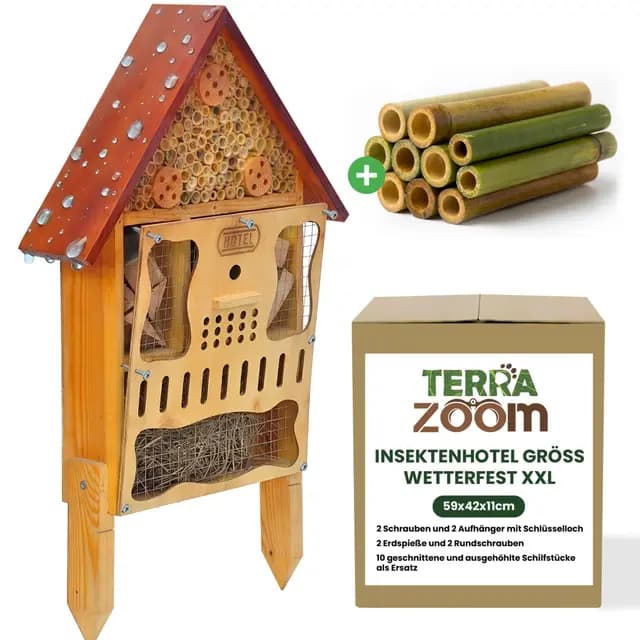 TERRA ZOOM Insektenhotel XXL aus Holz mit Erdspieß und Standfüßen