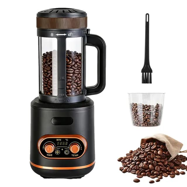 Heißluft Kaffeeröster 200g, 2200W Auto Röster Maschine für Kaffeebohnen, Geteilte Kaffeebohnentasse, Temp & Timer stufenlos regelbar, ideal für Zuhause und Café