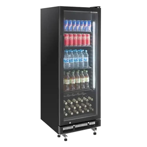 GastroHero Getränkekühlschrank GKSE230| 230 Liter | Flaschenkühlschrank mit Glastür & LED Beleuchtung | abschließbar | schwarz | Bierkühlschrank 0 bis +8 °C | Gewerbekühlschrank Gastro