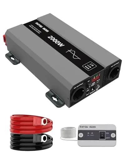 DATOUBOSS Wechselrichter 12v auf 230v Reiner Sinus 2000w, Spannungswandler 12v 230v 2000w mit AC Steckdose und 3A USB Anschluss für Haus, Wohnmobil, LKW, Off-Grid Solarstrom Inverter (SAK-12V2000W)