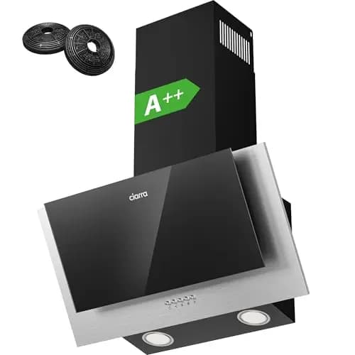 CIARRA CBCB6736C A++ Dunstabzugshaube 60 cm Umluft Kopffreie Schräghaube 350 m³/h mit CBCF002X2 Aktivkohlefilter Abluft 3 Stufen Wandmontage Wandhauben Abzugshaube Schwarz