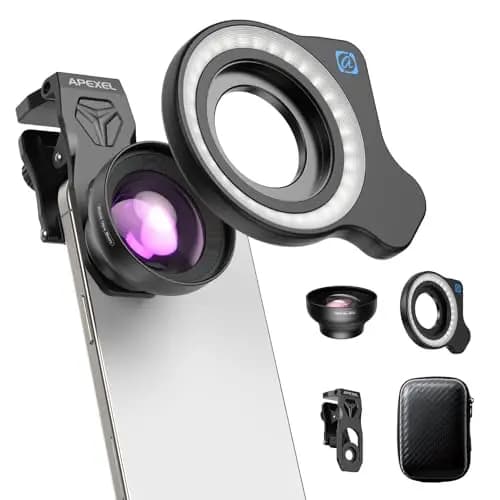 APEXEL HB100 Ultra-HD Handy-Makroobjektiv F1.05 mit mit 45 Fülllichtmodi und AF-Beschichtung,Handy Objektive Passend für iPhone, Samsung, Pixel Smartphones