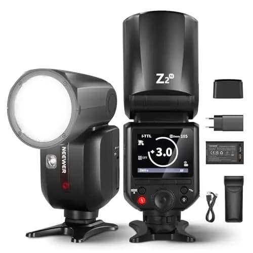 NEEWER Z2-N 2,4G TTL Blitzlicht Rundkopf Speedlite für Nikon, Verbessertes UI, 2 Modellierlampen, TTL/M Schalter TCM Taste 76Ws Blitzgeräte 1/8000s HSS 7,4V/2600mAh 480 Blitz mit voller Leistung