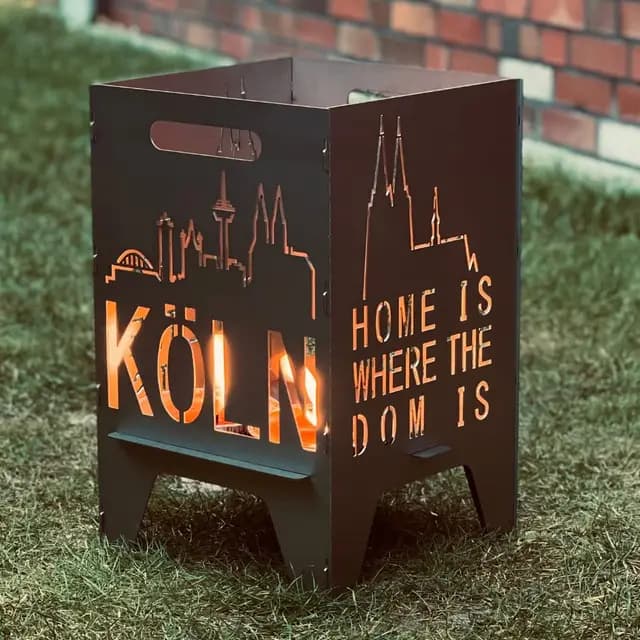 Feuertonne Mit Stadtmotiv | Stabiles Stecksystem Mit Tragegriffen | Robust & Aus Hochwertigem Stahl | Für Eine Knisternde Gemütlichkeit In Deinem Garten (50cm Köln)