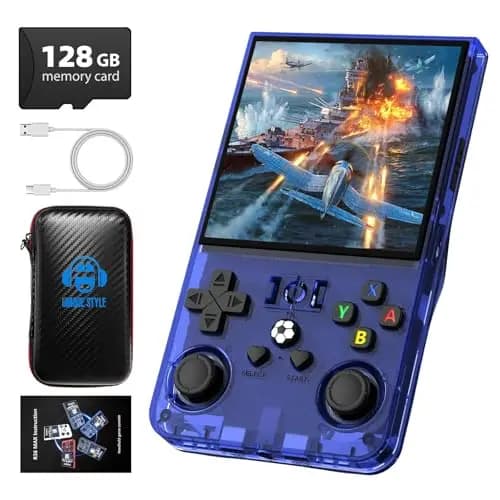 Retro Handheld Game Console R36MAX, Retro Gaming Console with 128GB Storage, 4.0 Inch IPS HD Screen, 4000 mAh Battery and 30+ Mainstream Emulators, Blue
