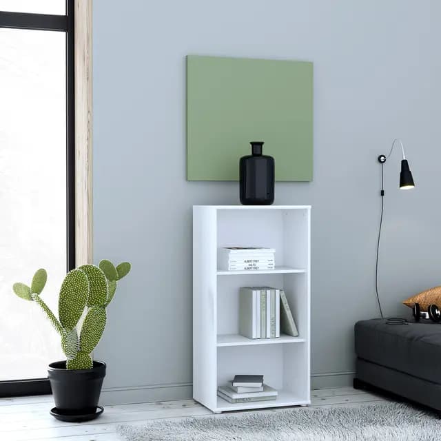 Forte TEMPRA2 weißes Bücherregal 54, Standregal modern, Wohnzimmerregal, Jugendzimmer, Büro, Regal mit 3 Einlegeböden, Holzwerkstoff, Weiß, 54 cm breit x 111,1 cm hoch x 34,8 cm tief