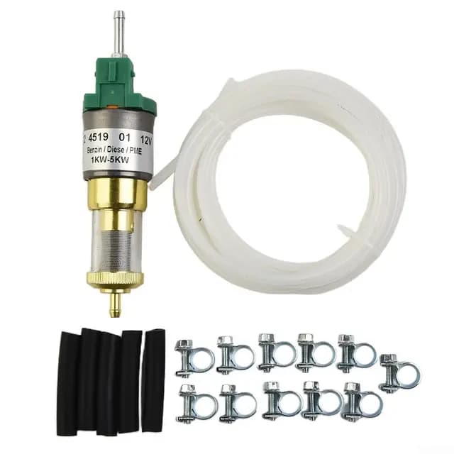 12V Ultra-Leise Dieselheizung Pumpe für Luftstandheizung, Elektronische Impulspumpe 22ml - Passend für 1KW-5KW Diesel/Benzin Heizgeräte inkl. Kraftstoffschlauch-Set (Silber/Grün, Metallgehäuse)