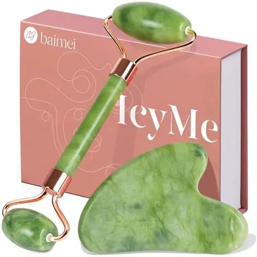 BAlMEl Gua Sha und Gesichtsroller Set, Jade Roller für Gesicht, Hals & Augen, Massagegeräte für die Natürliche Hautpflege,Straffung der Kieferlinie, Geschenk für Frauen