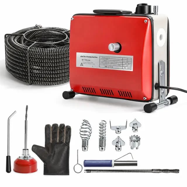 Elektrische Rohrreinigungsmaschine 500W mit 6 Schneidköpfen, Rohrreinigungsspirale 25 m, Ø10 mm & Ø16 mm Manganstahl-Spiralen, Abflussreiniger für Waschbecken, Dusche, Küche und Bodenablauf