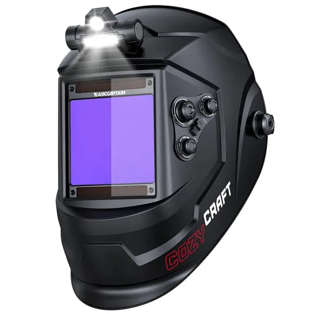 ARCCAPTAIN Schweißhelm mit großer Sicht, 10 x 9,3 cm, echte Farbe, automatische Verdunkelung, mit Licht, solarbetriebene Schweißhaube, 4 Lichtbogen-Sensoren, breiter Schatten 4/5-9/9-13 für Stick MIG