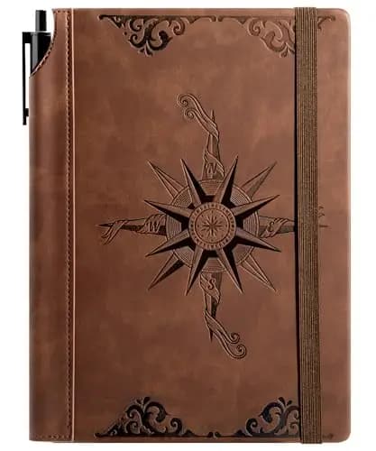 CAGIE Notizbuch A5 Leder Liniert, Hardcover Tagebuch mit Stift, Vintage Relief Tagebuch für Männer, 288 Seiten 100 GSM Papier, Reisetagebuch, für Büro & Tagesnotizen, Braun