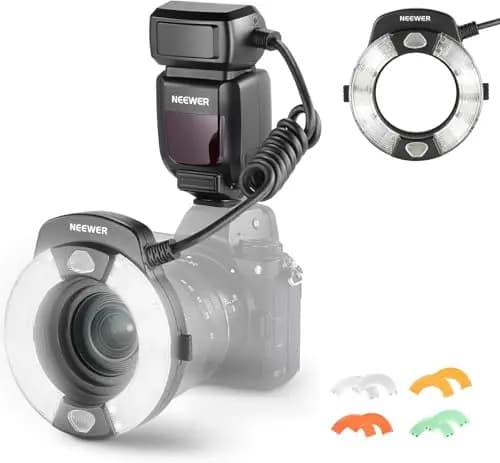 NEEWER RF1-N Makro Blitz Ring Blitzlicht für Nikon Kamera 76W GN15 5600K TTL Beleuchtung 1-1/128 Ausgang Vordere/Hinterevorhang Sync Farbgele Objektiv Adapter Ringe für Makro Fotografie Studiofotos