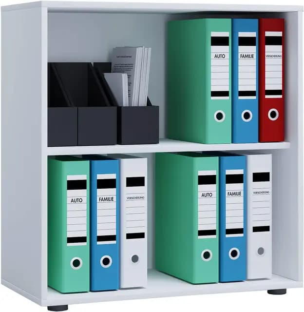 VCM Holzregal stehend | platzsparender Aktenschrank | Maße ca. B. 70 x H. 74 x T. 37 cm | Elegantes Regal stehend | Büroregal – Lona 2 Fach Weiß