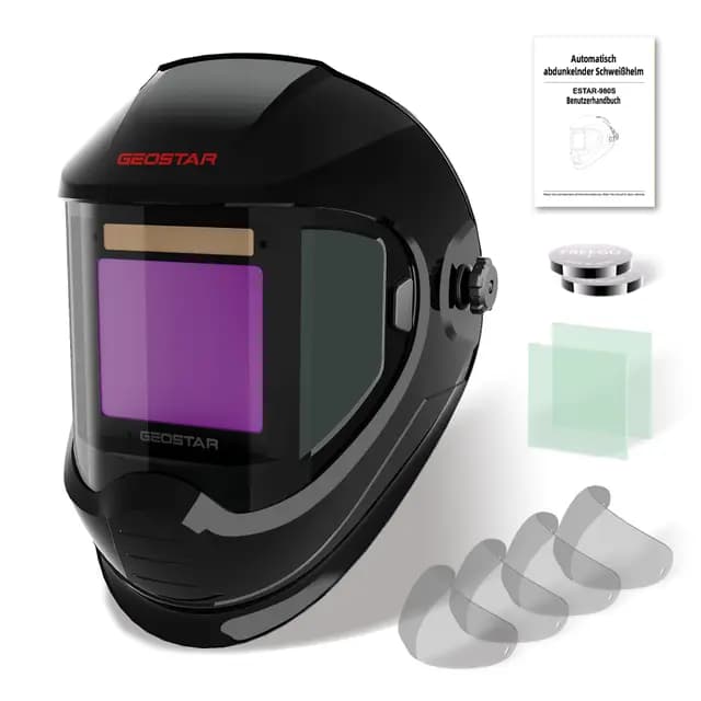 GEOSTAR Automatischer Schweißhelm Panorama-180°-Sicht 8,8 x 9,8 cm, echte Farbe, automatische Verdunkelung Schweißhelm, 4 Lichtbogen-Sensor, 4/5-8/9-13 für Tig MIG ARC