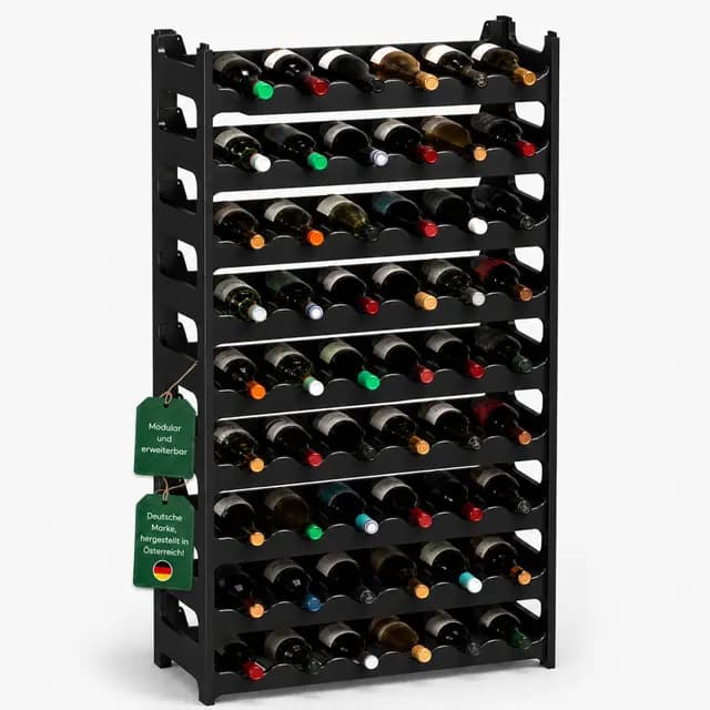 ARTECSIS® Weinregal stapelbar & modular erweiterbar Kunststoff für 60 Weinflaschen (schwarz) - Stabiles Flaschenregal & Getränkeregal Gastronomie-Qualität - Flaschen Weinständer & Weinflaschenhalter