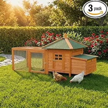 Miweba MyAnimal Hühnerstall für 3 Hühner | 206x73x123 cm Winterfest - Vogelhaus - Hühnergehege mit Nistkasten - Voliere - Hühnerhaus - Freilaufgehege Huhn - Legenest - Vogelvoliere - Gehege (Braun)