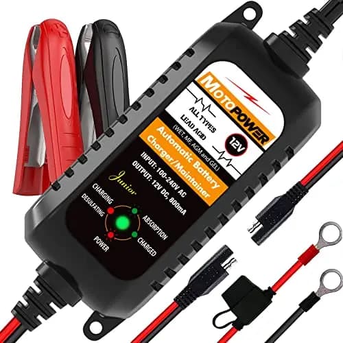 MOTOPOWER MP00205A 12V 800mA Automatisches Ladegerät für Autos, Motorräder, ATVs, Wohnmobile, Powersports, Boot