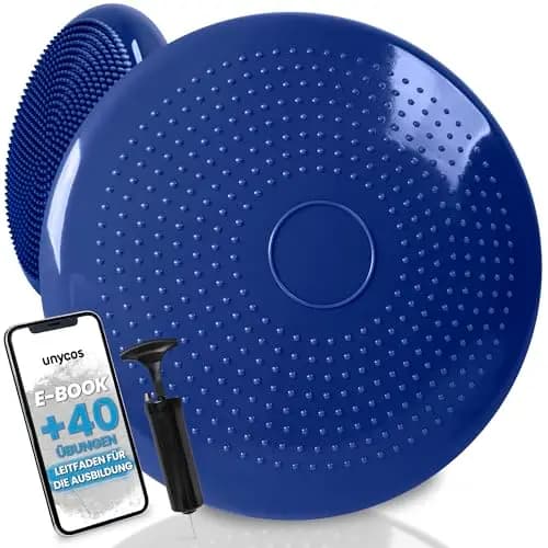 unycos - Ballsitzkissen inkl. Pumpe【Ø34 cm | Trägt 150 kg】Orthopädisches Sitzkissen Anti-Burst, Noppenkissen, Balance Pad, Luftkissen für Bürostuhl, Core, Fitness, Reha/Koordinations (Basic)
