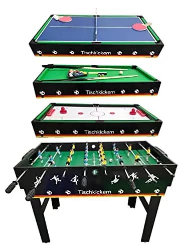 Izzy Multifunktionale Spieltische 4-in-1-Tisch und Einzeltisch für Tischfußball, Billardtisch, Tischtennis, Speedhockey, Billard und Tischtennis