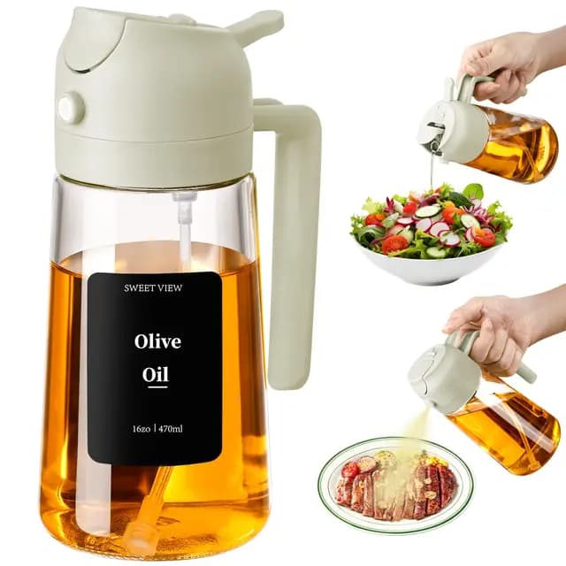 SWEET VIEW 2 in 1 Ölsprüher zum Kochen, 470ml Glasölflaschen/Olivenöl Sprühflasche für Salat, Grillen und Heißluftfritteuse (Weiß)