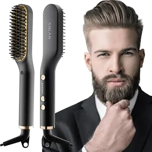 ANLAN , 2 in 1 Bartglätter für Männer und Mini Haarglätter, 5-Stufen Temperatur(120-200℃), 30er Schnell Beheizte, Ionischer Hair Beard Straightener Brush für Das Styling Von Bart und Haar