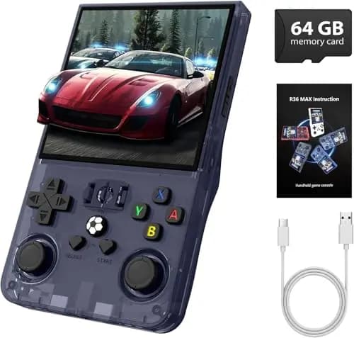 Retro Handheld Game Console R36MAX, Retro Gaming Console with 64GB Storage, 4.0 Inch IPS HD Screen, 4000 mAh Battery and 30+ Mainstream Emulators, Gray