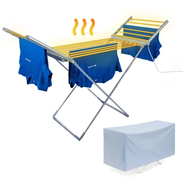 Silvergear® Elektrischer Wäscheständer Premium mit Abdeckhaube 230W | Beheizten Schienen | Einstellbare Temperatur & Timer | Wäscheständer Heizung | Clothes Drying Rack | 147x54x94 cm | Grau